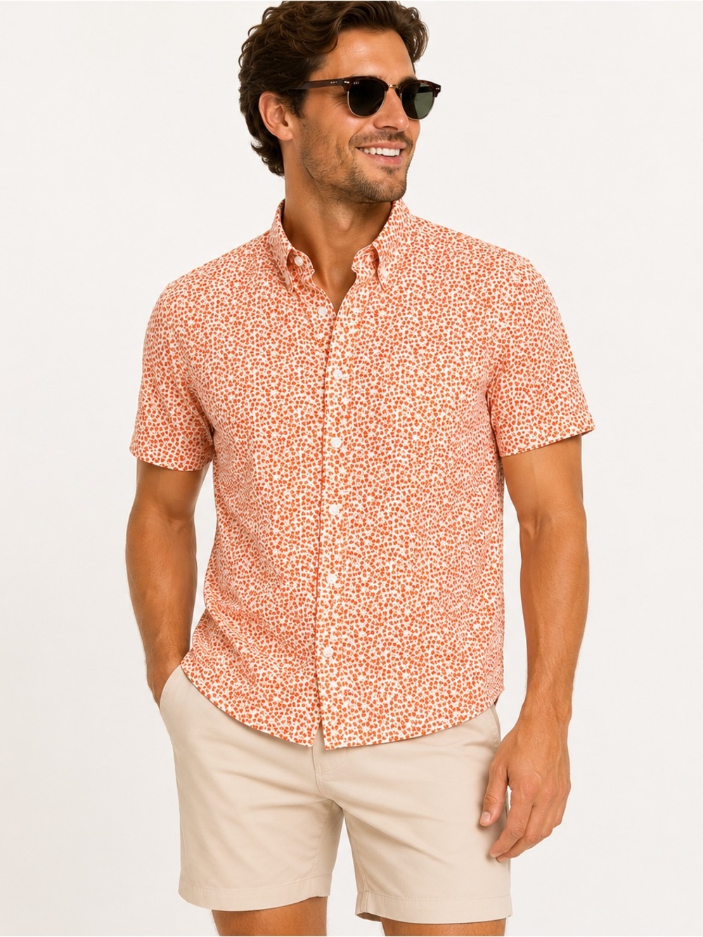 NWT Denim & Flower Men’s Floral Shirt Men’s Small Orange White Summer Beach